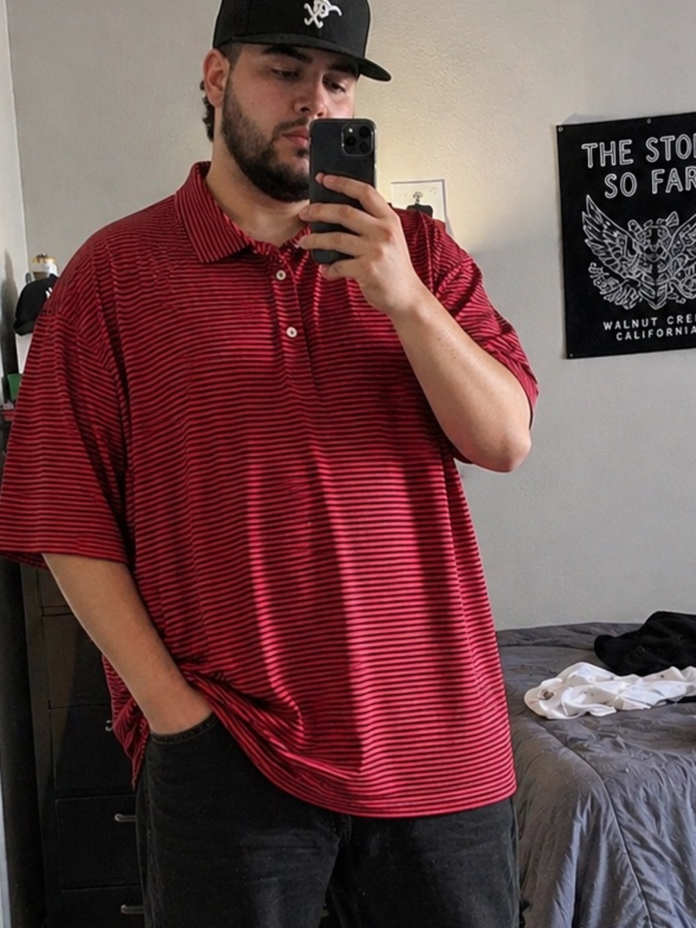 Michel Rouen Performance Polo Shirt 2XL Red Black Striped Golf Athletic golfcore